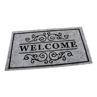 Šedá textilní čistící vnitřní vstupní rohož FLOMA Welcome - Deco - délka 33 cm, šířka 58 cm a výška 0,3 cm