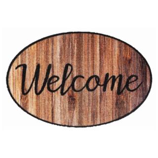 Vnitřní čistící pratelná vstupní rohož FLOMA Prestige Welcome wood - 50 x 75 x 0,7 cm