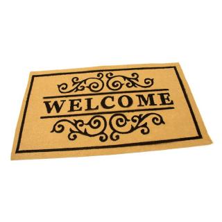 Žlutá textilní čistící vnitřní vstupní rohož FLOMA Welcome - Deco - délka 45 cm, šířka 75 cm a výška 0,3 cm