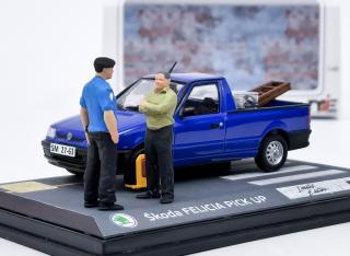 Dioráma Škoda Felicia Pickup - Botička (sudy, žebřík) - Modrá MJ 1:43