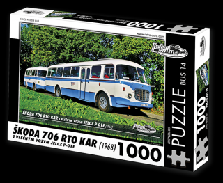 Retro-Auta Puzzle BUS 14 - ŠKODA 706 RTO KAR s vlečným vozem Jelcz P-01E (1968) 1000 dílků