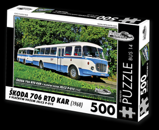 Retro-Auta Puzzle BUS 14 - ŠKODA 706 RTO KAR s vlečným vozem Jelcz P-01E (1968) 500 dílků