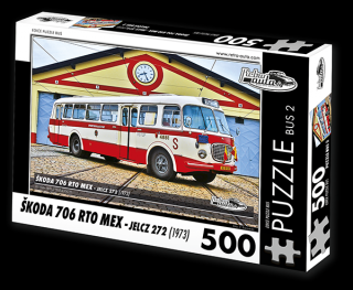 Retro-Auta Puzzle BUS 2 - ŠKODA 706 RTO MEX - Jelcz 272 (1973) 500 dílků