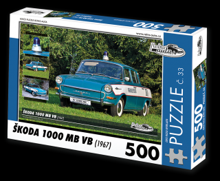 Retro-Auta Puzzle č. 33 - ŠKODA 1000 MB VB (1967) 500 dílků