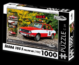 Retro-Auta Puzzle č. 39 - ŠKODA 105 S FOLLOW ME (1980) 1000 dílků