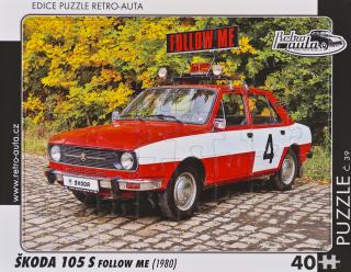 Retro-Auta Puzzle č. 39 - ŠKODA 105 S FOLLOW ME (1980) 40 dílků