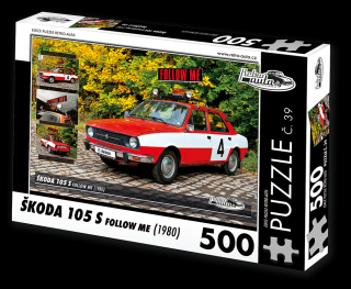 Retro-Auta Puzzle č. 39 - ŠKODA 105 S FOLLOW ME (1980) 500 dílků