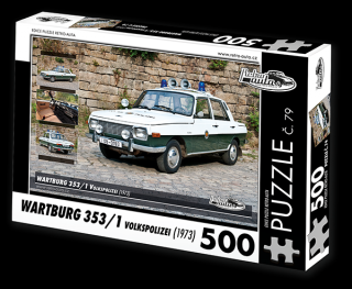 Retro-Auta Puzzle č. 79 - WARTBURG 353/1 Volkspolizei (1973) 500 dílků