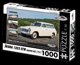 Retro-Auta Puzzle č. 80 - ŠKODA 1202 STW Sanitní Vůz (1961) 1000 dílků