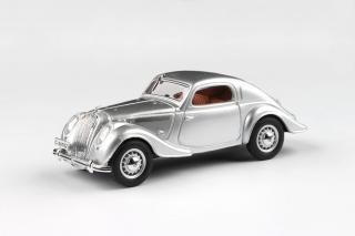 Škoda Popular Sport Monte Carlo (1937) - Stříbrná Metalíza ABREX 1:43 (Modely z Německé distribuce!)