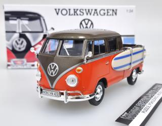 Volkswagen T1 Pick Up se surfem - Oranžová/Hnědá MOTORMAX 1:24