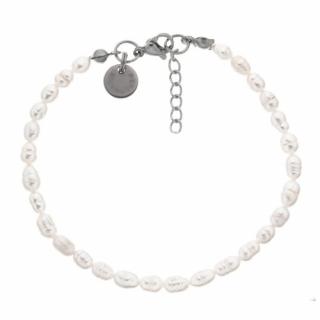 Jemný náramek perly oválné bílé, ocel LI4509