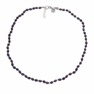 Náhrdelník perly černé oválné uzlíkované BE136, délka 45 - 48 cm
