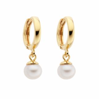 Pozlacené perlové náušnice kruhy přírodní perla bílá CR505