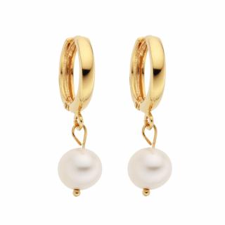 Pozlacené perlové náušnice kruhy přírodní perla velká bílá CR507