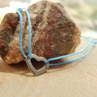 Provázkový náramek ocelové srdce S15207 Barva šňůrky: Fialová (do hněda)