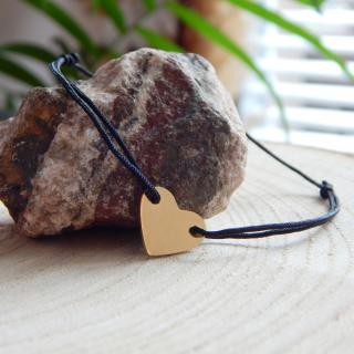 Provázkový náramek ocelové srdce zlacené S15209 Barva šňůrky: Černá