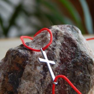 Provázkový náramek ocelový křížek S15214 Barva šňůrky: Červená
