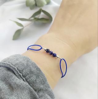 Provázkový náramek stříbro a lapis lazuli, modrá šňůrka S18203