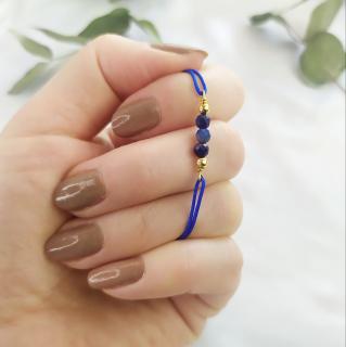 Provázkový náramek zlacené stříbro a lapis lazuli, modrá šňůrka S18210