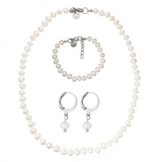 Souprava bílé perly - náhrdelník, náramek a náušnice KT8018