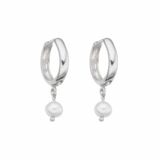 Stříbrné perlové náušnice kruhy přírodní perla bílá CR502