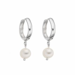 Stříbrné perlové náušnice kruhy přírodní perla bílá CR508