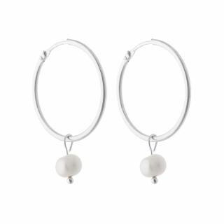 Stříbrné perlové náušnice kruhy přírodní perla bílá CR511
