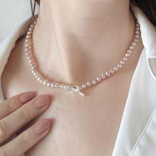 Stříbrný perlový náhrdelník choker malé růžové perly 5,5 mm AA