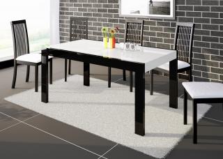Jídelní stůl IMPERIA 160 (bílá lesk/černá lesk)  (Moderní rozkládací jídelní stůl v kombinaci bílý a černý lesk)