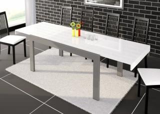 Jídelní stůl IMPERIA 160 (bílá lesk/grafit lesk)  (Moderní rozkládací jídelní stůl v kombinaci bílý a šedý lesk)