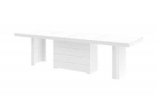 Jídelní stůl KOLOS 140 (bílá mat/bílá lesk)  (Moderní rozkládací jídelní / kancelářský stůl rozložitelný od 140-332cm v SUPER MATU)