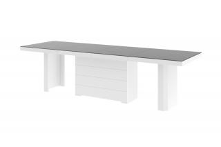 Jídelní stůl KOLOS 140 (šedá mat/bílá lesk)   (Moderní rozkládací jídelní / kancelářský stůl rozložitelný od 140-332cm v SUPER MATU)