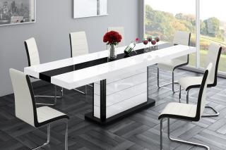 Jídelní stůl PIANOSA (bílá lesk/černá lesk) (Luxusní rozložitelný jídelní stůl do moderních kuchyní)