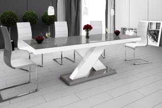 Jídelní stůl XENON (šedá lesk/bílá lesk/šedá lesk) (Luxusní jídelní stůl s velkou paletou výběru barevného provedení)