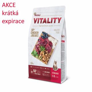 Akinu VITALITY Kuřecí & škvarky granule krmivo pro sterilizované kočky 1,5 kg