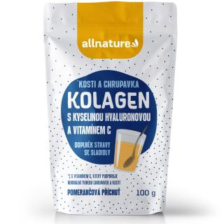 Allnature Kolagen s kyselinou hyaluronovou a vitamínem C - příchuť pomeranč, 100 g