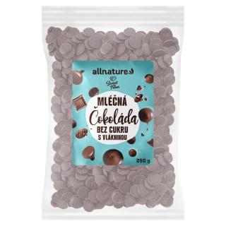 Allnature Mléčná čokoláda bez cukru s vlákninou, 250 g