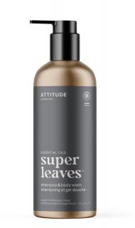 ATTITUDE Super leaves Essentials Přírodní šampon a sprchový gel 2v1 Peppermint & Sweet Orange, 473ml