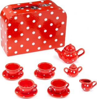 Bigjigs Toys Červený puntíkovaný čajový set