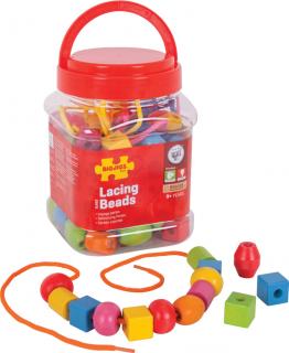 Bigjigs Toys Dřevěné navlékací korálky v dóze