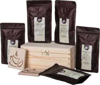 Dárková dřevěná krabička - Kávy z různých koutů světa
