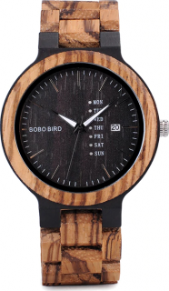 Dřevěné hodinky Bobo Bird s datumovkou - tmavé