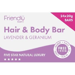 Friendly Soap přírodní mýdlo pro hosty na tělo i vlasy levandule a pelargónie, 24x 20g