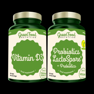 GreenFood Probiotika LactoSpore® + Prebiotics 60 kapslí + Vitamin D3, 60 kusů