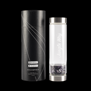 Jungle Way Designová skleněná láhev s ametystem, 480 ml