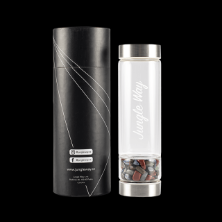 Jungle Way Designová skleněná láhev s polodrahokamy, 480 ml