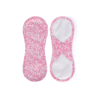 Látkové menstruační vložky biobavlna - satén (suchý zip) Růžovobílé ornamenty