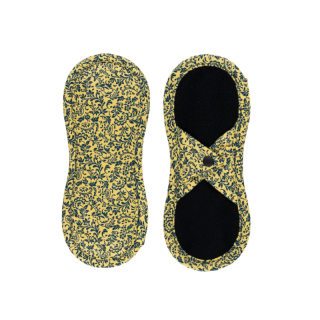 Látkové slipové vložky biobavlna - satén (patentek) Tmavě modré ornamenty na zlatavě žluté