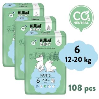 Muumi Baby Pants 6 Junior 12-20 kg (108 ks), měsíční balení kalhotkových eko plen